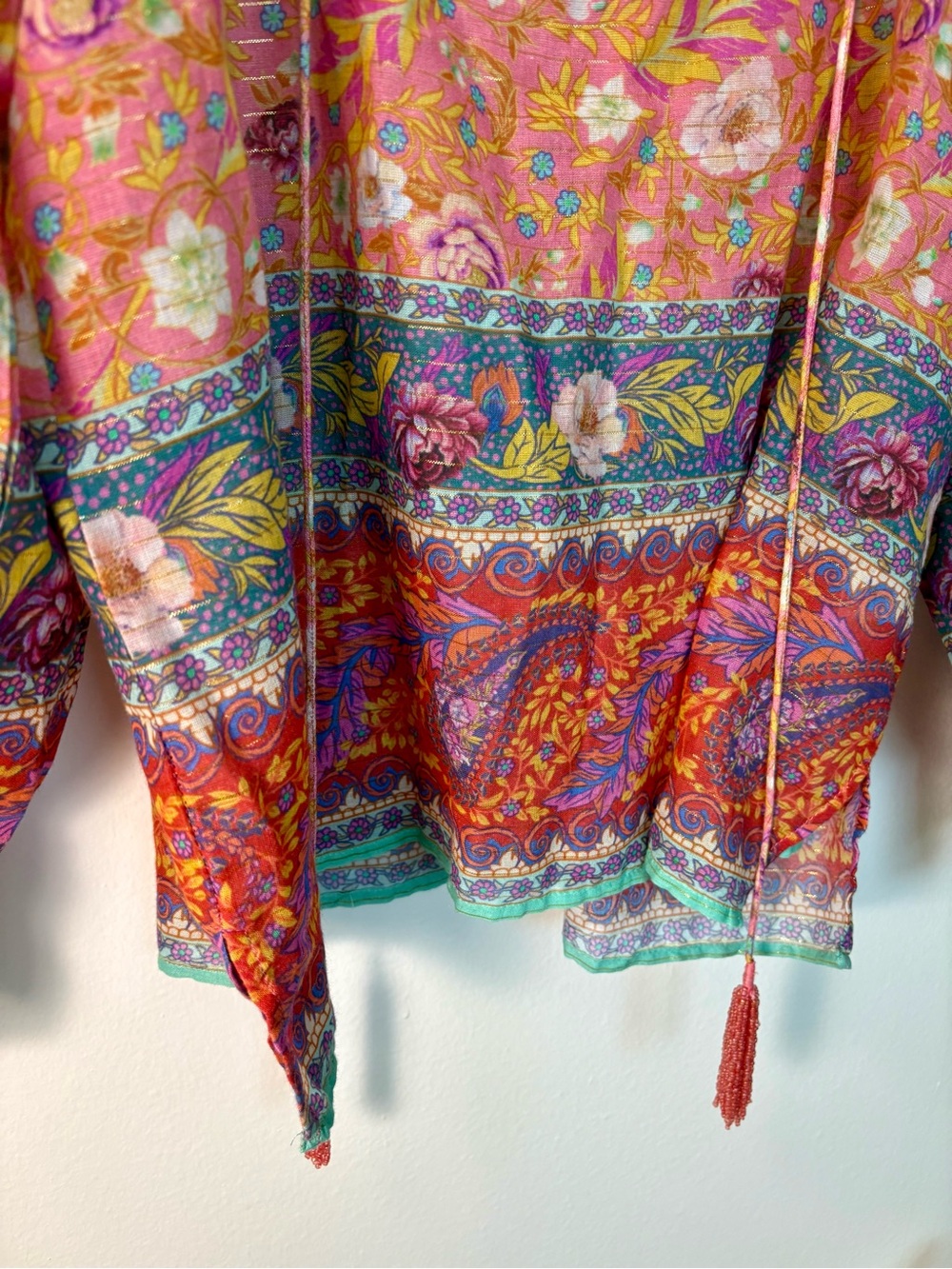 Aratta Gold Tinsel Women’s Silent Journey Ruched Floral Blouse Size XL Sku#158 - Picture 4 of 11